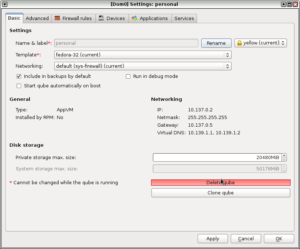 Qubes OS Qube setting 1
