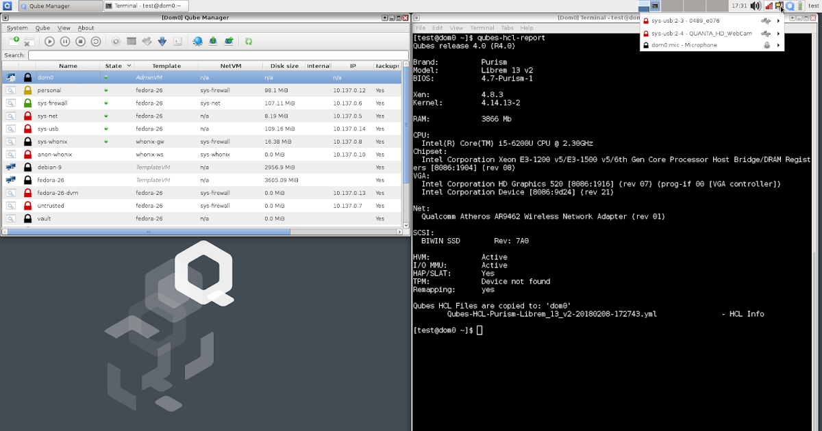 QUBES OS デスクトップ